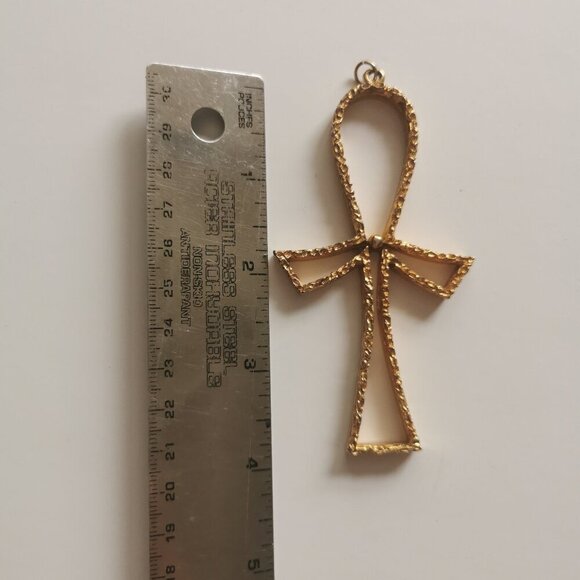 Egyptian Ankh Cross Gold-tone Vintage 4" Pendant Egypt Jewelry Finding Outline - Picture 6 of 6